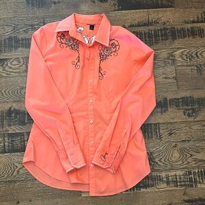 Long sleeve western shirt button up with floral design